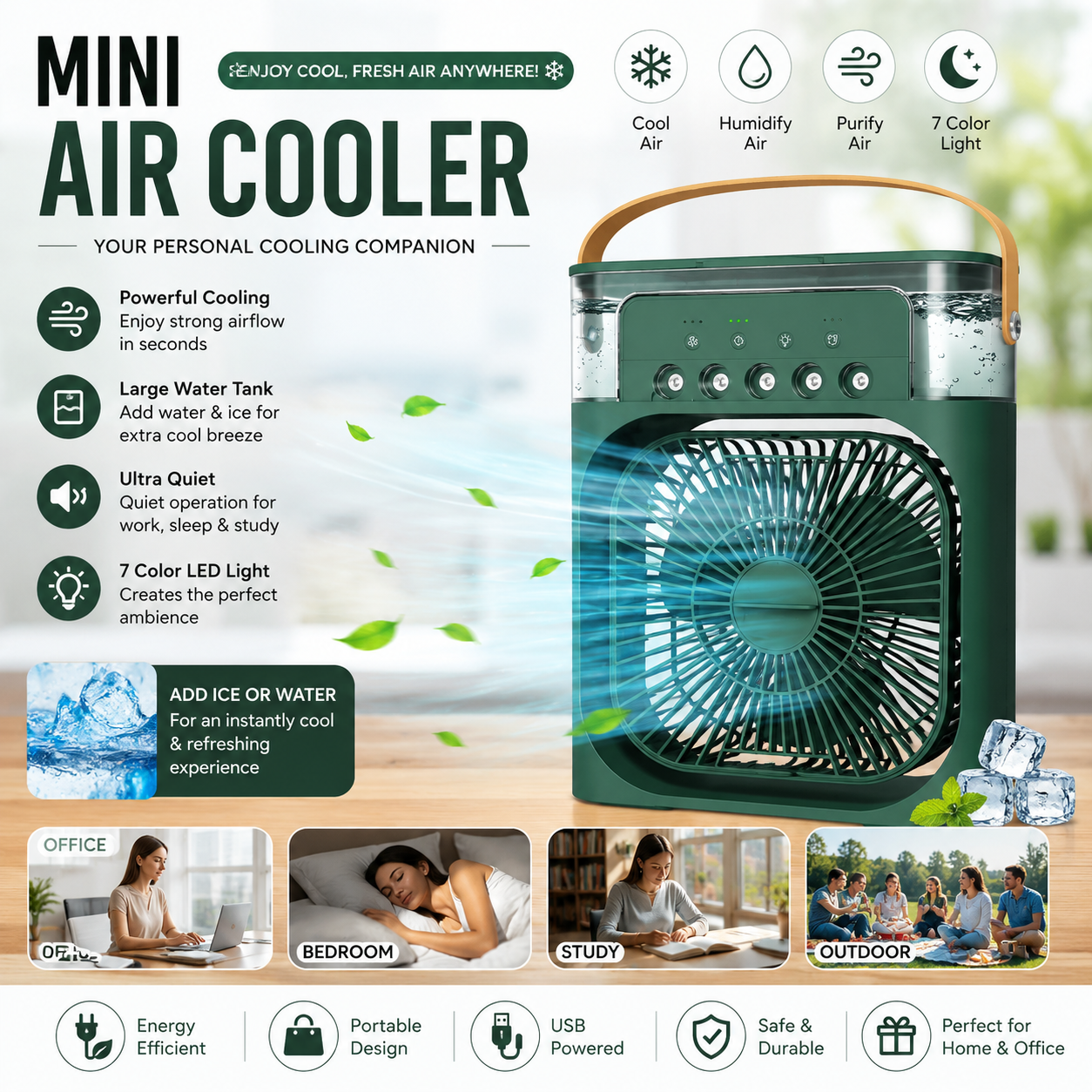 Mist Cooling Fan - Mini Air Cooler | USA Quality