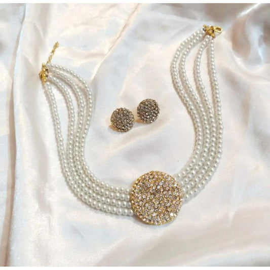 Elegant Look White Necklace Set Stud With Earrings