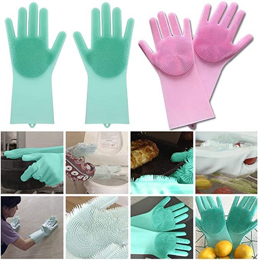 Reusable Magic Dish washing Gloves with scrubber, Silicone Cleaning, Scrub Gloves for Wash Dish, Car Washing, Kitchen