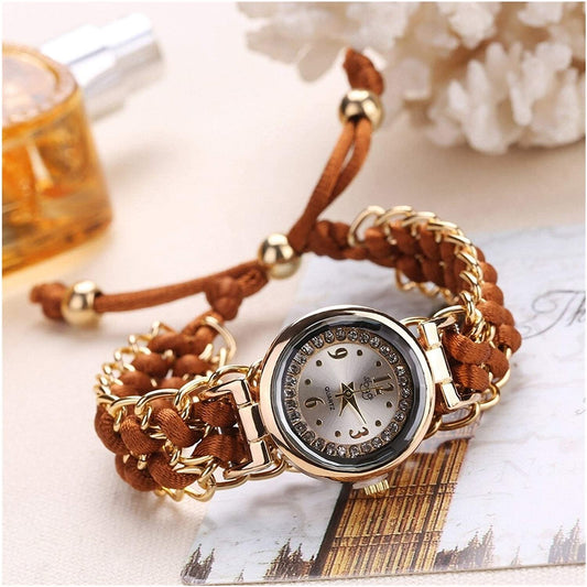 Luxury Stylish Girls Analog Handmade Braided Bracelet Watch
