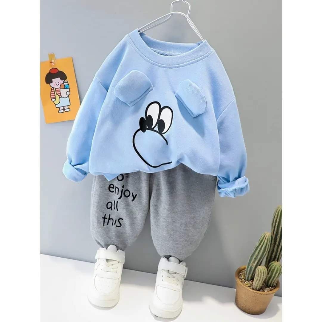 blue Boss printed Swetshirt And Pajama Trouser Tracksuit For Kids Baby Boys